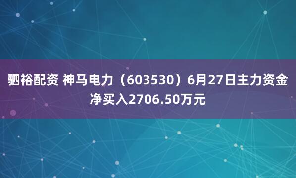 驷裕配资 神马电力（603530）6月27日主力资金净买入2706.50万元